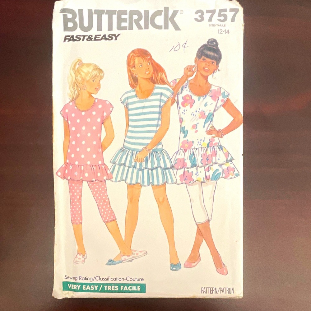 Butterick 3757 Fast & Easy Girls Dress/Top/Leggings Sewing Pattern Size 12-14